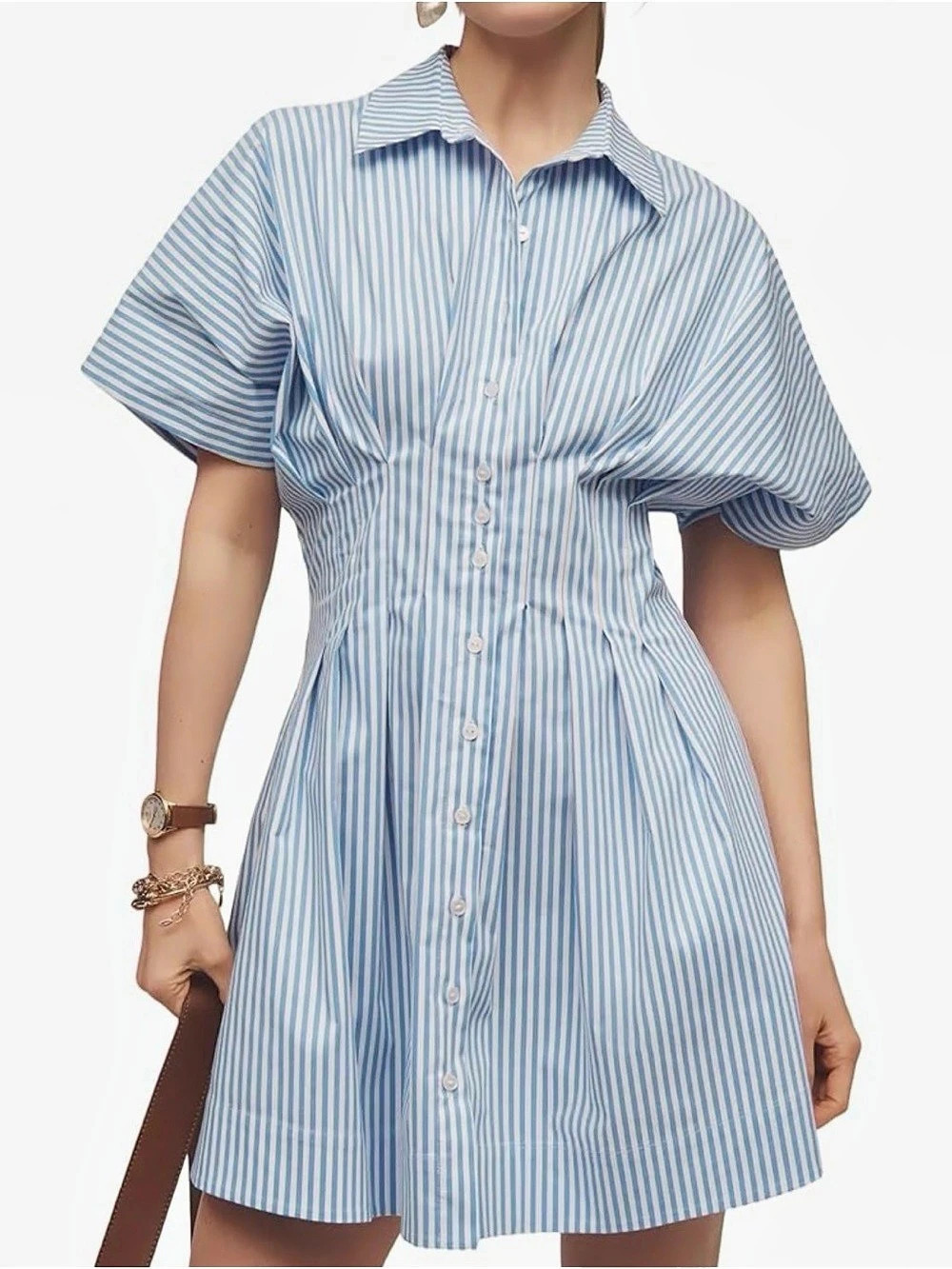 Striped Mini Shirt Dress in Blue & White Like New